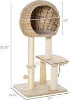 39H Premium Quality Cat Tree with Durable Sisal Scratching, Multi-Level Condo Hideout, Hanging Rope Accessory, Beige Finish