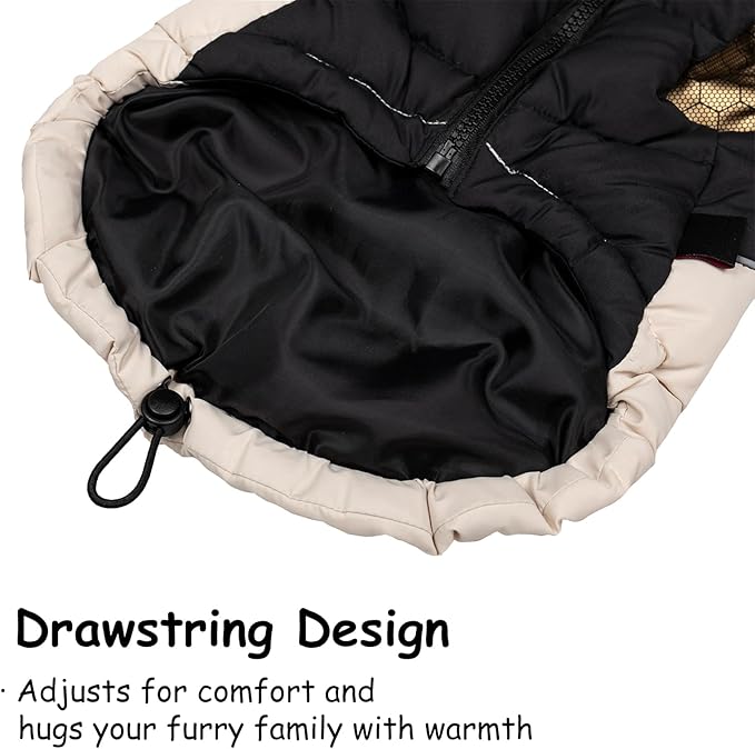 Dog Winter Puffer Jacket, Warm and Water-Resistant Coat with Leash Ring, Stylish Color Block Design for Small to Medium Dogs (Beige, Medium)