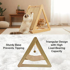 Sisal Cat Scratcher Ramp with Hammock, Wooden Cat Scratching Post Vertical Cat Toy Scratch Pad for Indoor Cats Kittens, Elevated Cat Bed Furniture