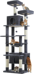 PAWZ Road Heavy Duty Cat Tree for Large Cats, 81 Inches Tall Cat Tower with 2 Perches, 2 Condos and Spacious Hammock, XL Extra Large Condo with 7 Scratching Posts for 20lb+ Adult Cats, Dark Gray