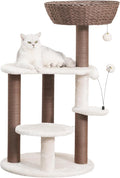 PetPals 5-Level 35" Cat Tree Tower with Paper Handwoven Basket Bed,Multi-Level Climbing Activity Tower with Replaceable Paper Rope Scratching Posts (Cream and Brown)
