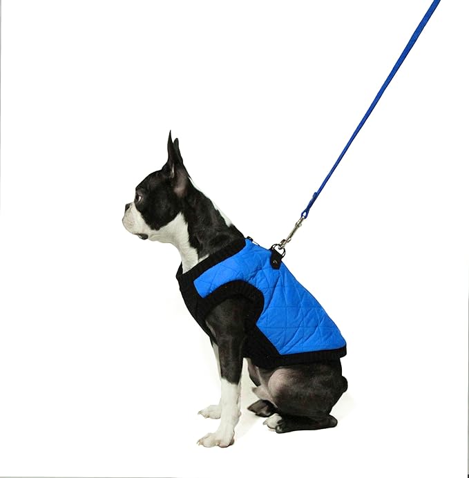 Gooby Fashion Vest Dog Jacket - Blue, Large - Warm Zip Up Bomber Vest with Dual D Ring Leash - Winter Water Resistant Small Dog Sweater