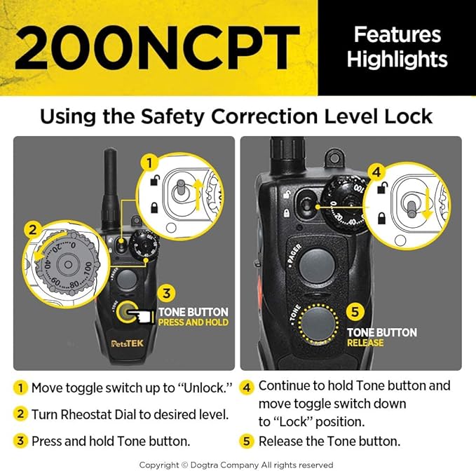 Dogtra 200NCPT Electronic Dog Training Collar with Remote for Small Dogs to Large Dogs - 2640 ft Range, Vibration, Tone, 100 Stimulation Levels, Safety Lock, Waterproof, Rechargeable, PetsTEK Edition
