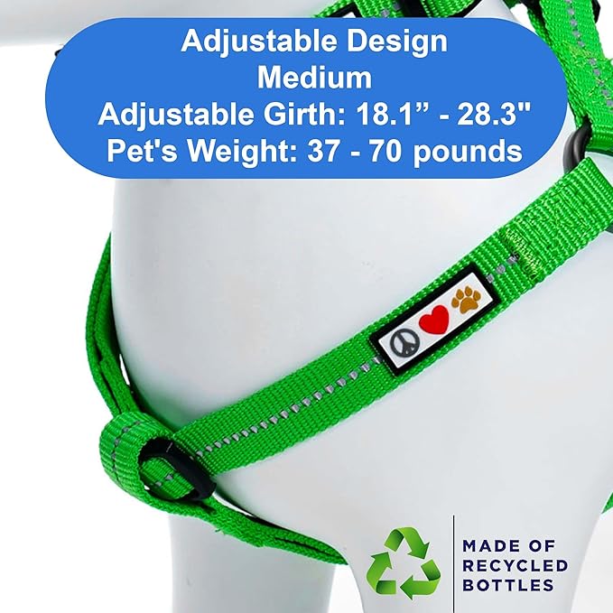 Pawtitas Recycled Reflective Step-in Dog Harness – Adjustable No-Pull Vest for Puppies to Seniors, Safe & Comfortable M Green
