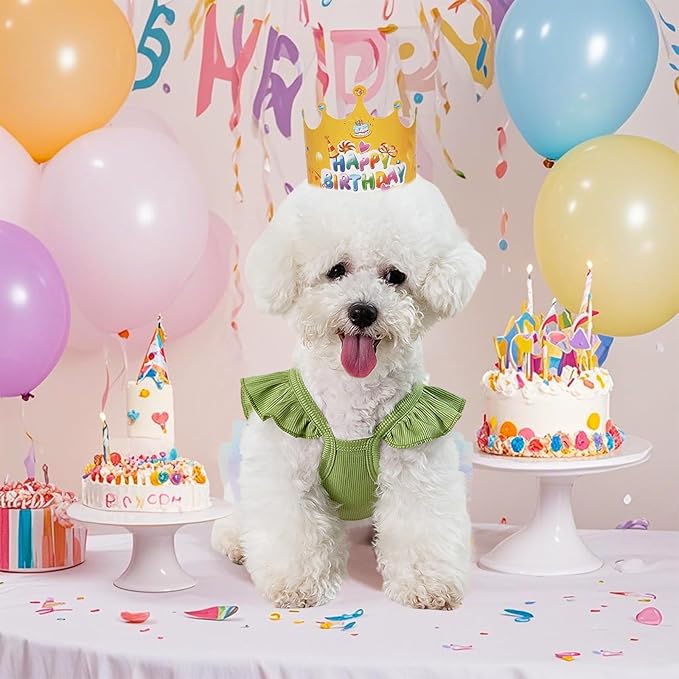 Dog Birthday Dress It's My Birthday Dog Dress Small Doggy Girl's Tutu Dresses Ruffle Sleeless Puppy Clothes Tulle Lace Skirt Pet Costume Cat Outfits (Green, S(6.5-12lb))