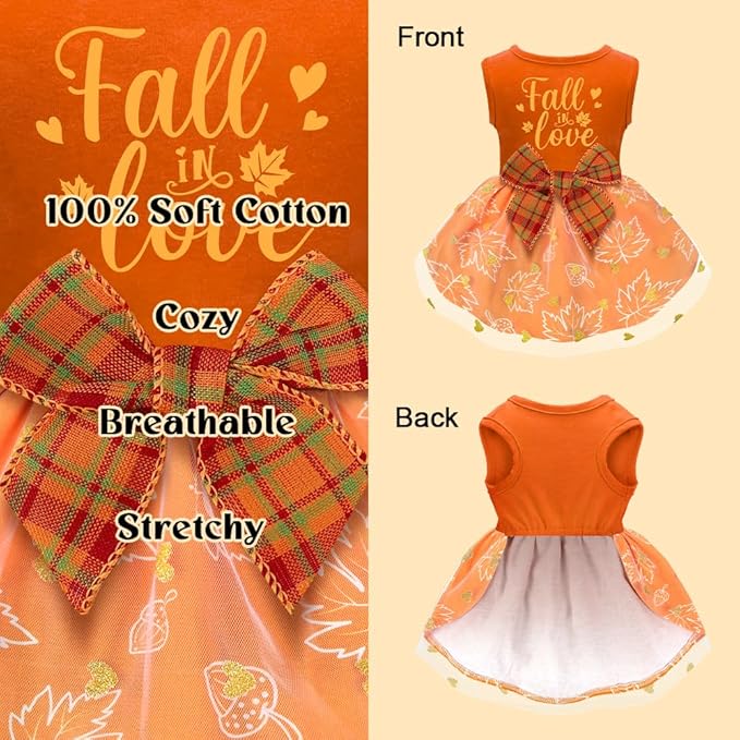 Dog Thanksgiving Outfit Funny Puppy Dog Dress with Bow for Small Medium Dogs Cute Fall Pet Costume for Cats Dogs Thanksgiving Day Halloween