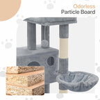 36 Inch Cat Tower for Indoor Cats, Multi Level Cat Condo with Scratching Post, Ramp, Plush Perch, Cat Cave, Basket, Cat Activity Center w/Ball for Small Space, Light Gray
