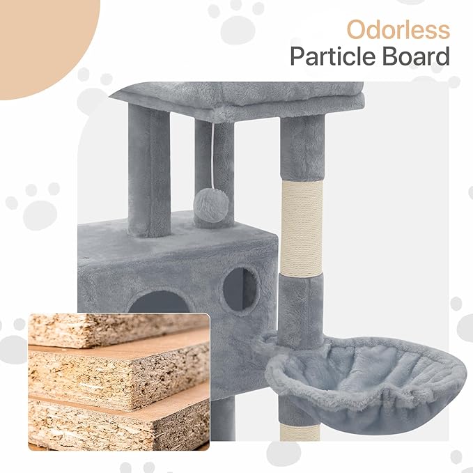 36 Inch Cat Tower for Indoor Cats, Multi Level Cat Condo with Scratching Post, Ramp, Plush Perch, Cat Cave, Basket, Cat Activity Center w/Ball for Small Space, Light Gray