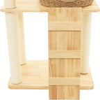 Solid Wood Cat Climbing Shelf, Cat Tree All-in-One Cat Shelf, Rattan Cats Nest Scratching Post for Small Households, Double Sided Mat, 33 Lbs Load Bearing, Sisal Wrapped Post