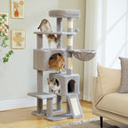PAWZ Road Cat Tree, 51.6 Inches Cat Tower with Dual Condos, Spacious Perch, Cozy Basket and Sisal-Covered Scratching Posts for Small Cats and Kittens- Gray