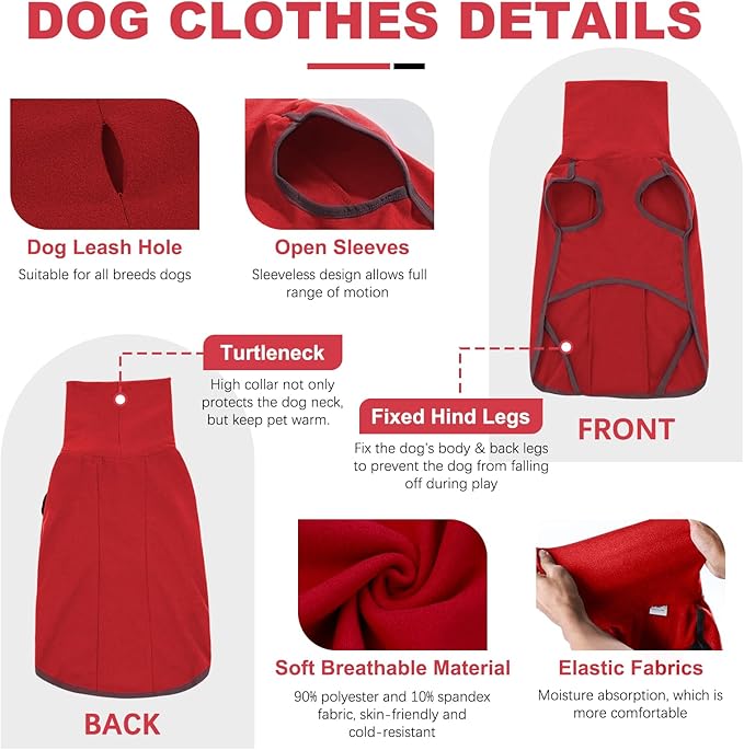 ROZKITCH Dog Winter Coat Soft Pullover Pajamas, Pet Windproof Warm Cold Weather Jacket Vest Cozy Jumpsuit Apparel Outfit Clothes for for Chritmas Walking Sleep BrightRed XS