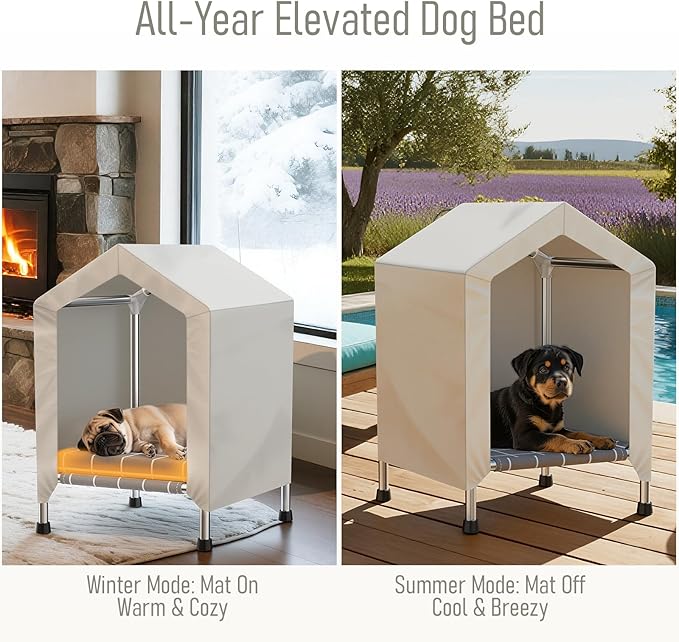 Elevated Dog House with Soft Cushion Insert - Comfortable Pet Home with Elevated Design, Sturdy Dog Shelter for Indoor/Outdoor Use,Perfect for Pets (Small)