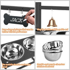 Elevated Dog Bowl Stand with 4 Stainless Steel Bowls (1700ml/58oz) – 9 Height Adjustable Raised Pet Feeder from 4.9" to 14.5" for Large Dogs & Multi-Pet Homes, with Bone Name Tag