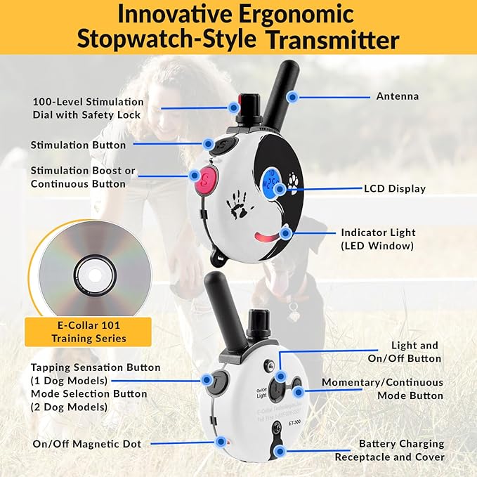 Educator 1/2 Mile Remote Dog Training System Plus E-Collar 101 Training DVD, Safe Humane Stimulation, Pavlovian Tone, Waterproof, Odorproof Biothane Collar, Night Light, Rechargeable, 1 Dog, Zen
