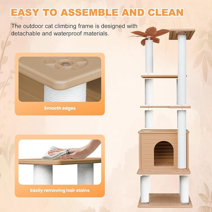 63 Inches Tall Cat Tree for Outdoor and Indoor Cats, Weatherproof Large Cat Condo with Scratching Posts