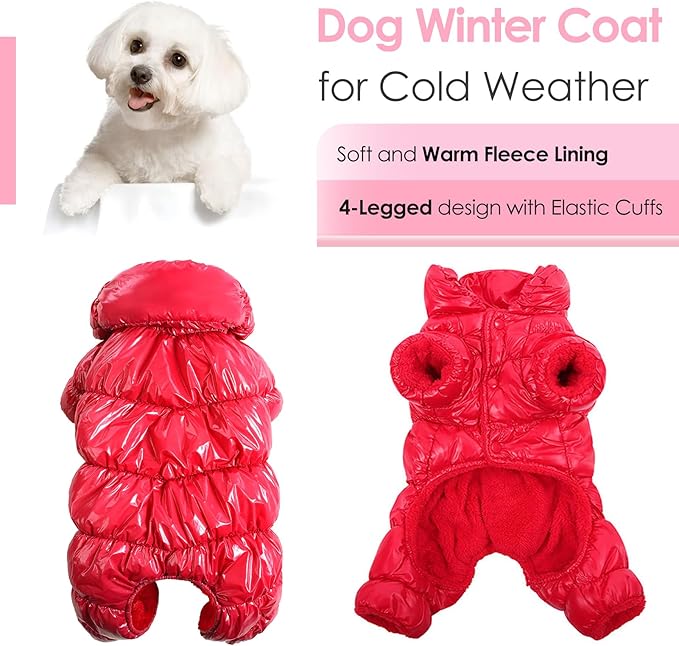 AOFITEE Dog Winter Coat, Waterproof Dog Jacket, Fullbody Dogs Winter Coat Snowsuit, Windproof Puppy Puffer Jacket Snow Suit with Legs, Pet Fleece Vest Coats for Small Dogs, Christmas Red XXL