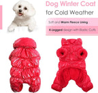 AOFITEE Dog Winter Coat, Waterproof Dog Jacket, Fullbody Dogs Winter Coat Snowsuit, Windproof Puppy Puffer Jacket Snow Suit with Legs, Pet Fleece Vest Coats for Small Dogs, Christmas Red XXL