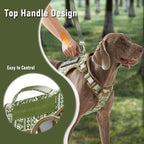 Heavy Duty No Pull Tactical Dog Harness for Large Dogs, Labrador Golden Retriever German Shepherd, Adjustable Soft Padded Dog Vest, Breathable Pet Oxford Vest with Easy Control Handle, Green Ethnic L