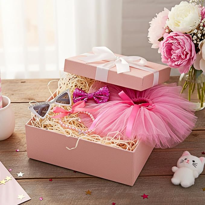 4 Pcs Dog Birthday Outfit Pink Tutu Pearl Necklace Pet Glasses Bowtie Hairpin Dog Girl Birthday Party Supplies for Small to Medium Dogs Pet Wedding Christmas Costume