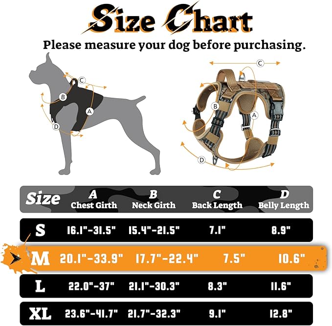 rabbitgoo Dog Harness Medium Sized No Pull, Tactical Service Pet Vest with Molle and Control Handle, Adjustable and Reflective Military Harness for Easy Walking and Training, Desert camo, M
