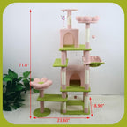 71 inch Flower Cat Tree, Multi-Level Cat Tower with Large Condo Removable Flower Cushion and Hammock, Tall Cat Tree for Indoor Large Cats Climbing, Scratching, and Play (Pink)