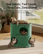 DownyPaws Cat House for Indoor Cats, 2-Storey Foldable Cat Bed Cave, Felt Cats Tunnel Bed Condo, Castle Kitten Cube Hideaway for Multicats, Scratch Resistant, Forest
