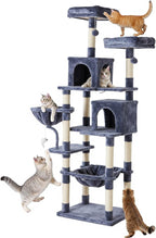 Sweetcrispy 71 inch Cat Tree Tower, Large Multi Level Cat Climbing Tower with Condo, Natural Sisal Scratching Posts, Platform, Hammock, Basket, Tall Pet Tree House for Indoor Cats Play, Dark Blue