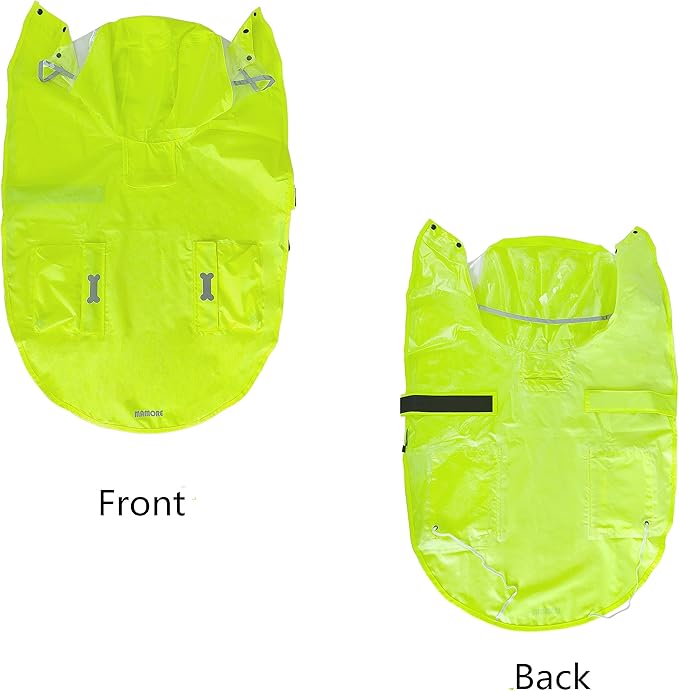 Dog Raincoat Waterproof Rain Poncho with Hoodie, High Reflective Adjustable Pet Rain Jacket with Leash Hole for Small Medium and Large Dogs (Fluorescent Green, X-Small)