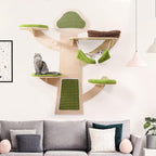 PETSITE 71 Inch Cat Wall Shelves, Tree-Like Wall Mounted Cat Tree Climber Furniture with Sisal Scratching Post and Mats, Perches, Hammock, Bed, Removable & Washable Padded Cushions