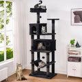 Heavy Duty Cat Tree,67in Multi-Layered Tall Cat Tower for Indoor Large Adult Cats,XL Compact Cat Stand with Hammock,Sisal Scratching Post,Removable Plush Perch,Condo,Dark Gray (Black)