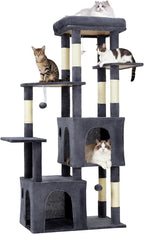 Cat Tree 61" Tall, Sisal Wrapped Scratching Post, Cat Nest, Hanging Ball, Extended Platform