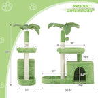 Magshion 32" Cat Tree for Kittens and Senior Cats, Small Cat Tower with Green Leaves, Scratching Posts, Cozy Condo, Low Perch & Fluffy Balls, Stable Cat House with Leaf Design