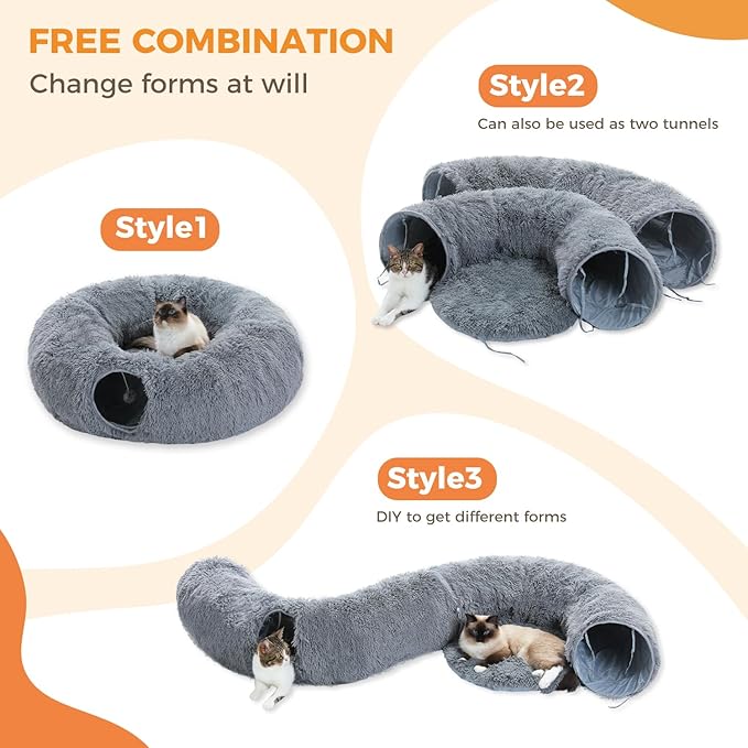 PAWZ Road 30 Inches All-in-One Cat Tree Bundle with Long Plush Cat Tunnel Bed