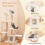 PETSITE 66 inch Tall Wooden Cat Tree Tower, Multi-Level Cat Tower with Jute Scratching Posts, Sisal Rope, Cat Condo, and Dangling Ball, Soft Long Plush, Modern Cat Tree for Indoor Cats Large Adult