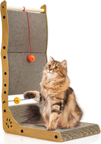 L Shape Cat Scratcher, 26.8" Vertical Cat Scratching Board with Ball Toy, Large Wall Mounted Curving Scratching Ramp, Tall Standing Cat Scratch Pad, Wall Furniture Protector for Indoor Cats