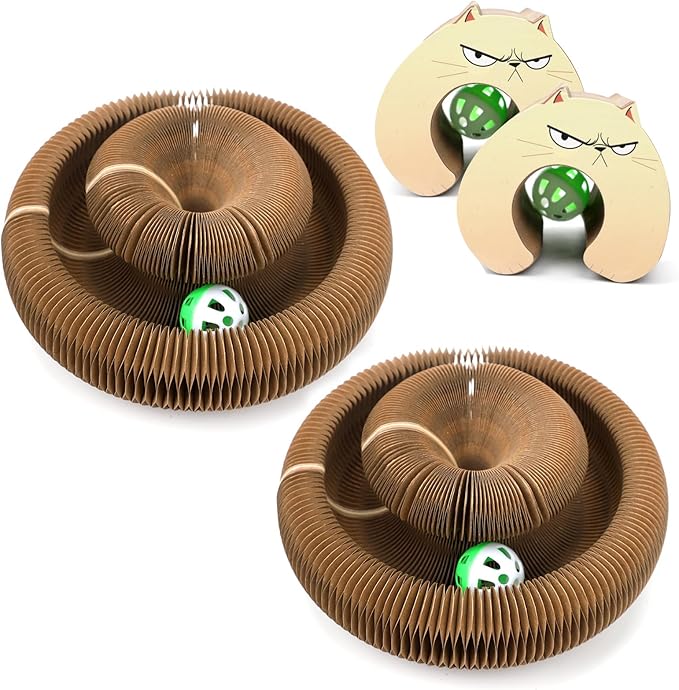 2Pack Kitty Kurls Magic Organ Cat Scratcher Toy,Accordion Design with Strong Magnet,Space Saving Cardboard Scratching Pad for Indoor Cats