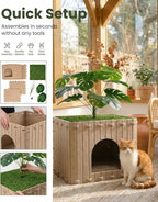 Cat Houses for Indoor Cats with Decorative Plants, Hidden Indoor Cat Bed Cave, Cozy Felt Design, Strong Scratch-Resistant Capacity, Hideaway Cat Condo, Ideal for Home Decor, Dark Camel