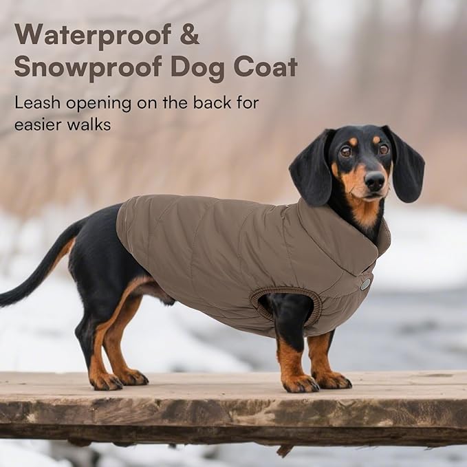 ASENKU Dog Winter Coat - Waterproof Windproof Dog Jacket, Warm Snowproof Doggie Puffer Vest for Cold Weather, Lightweight Snow Coats for Small Medium Large Dogs (3XL, Coffee)