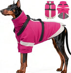 XXX-Large Dog Coat with Reflective Harness 2 in 1 for Dog Walking | Winter Turtleneck Windproof Coat for Large Dogs,Snowsuit with Sleeves Protect Joints,Cold-Weather Clothing(Rosered)