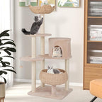 Tangkula Modern Cat Tree, 58 Inch Cat Tower with Sisal Scratching Posts, Condo, Cattail Plush Perch, Basket Cat Bed, Dangling Ball, Removable & Washable Cushions, Aesthetic Cat Tree for Indoor Cats