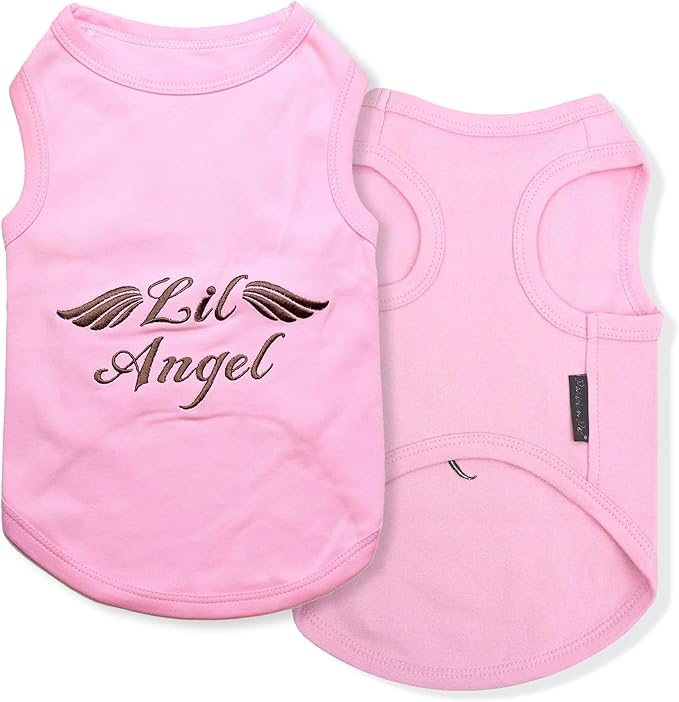 Parisian Pet Dog Shirt – 100% Cotton Lil Angel Shirts for Small Dogs – Pink Sleeveless Puppy Clothes – Breathable and Lightweight Girl Dog Clothes - Stretchy Pet Apparel - Summer Tshirts for Dogs