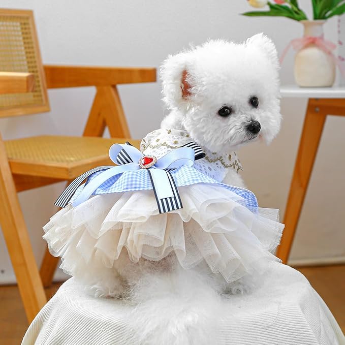 Furbabycare® Elegant Sweet Fashion Puppy Dog Blingbling Princess Skirt Pet Dog Lace Cake Camisole Tutu Dress J-Blue X-Small