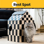 Cardboard Cat House with Scratch Pad & Catnip, Cat Play Scratching House for Indoor Hideaway Furniture, Heavy Duty Sturdy Cardboard Scratcher, Easy to Assemble Birthday Gift, Medium