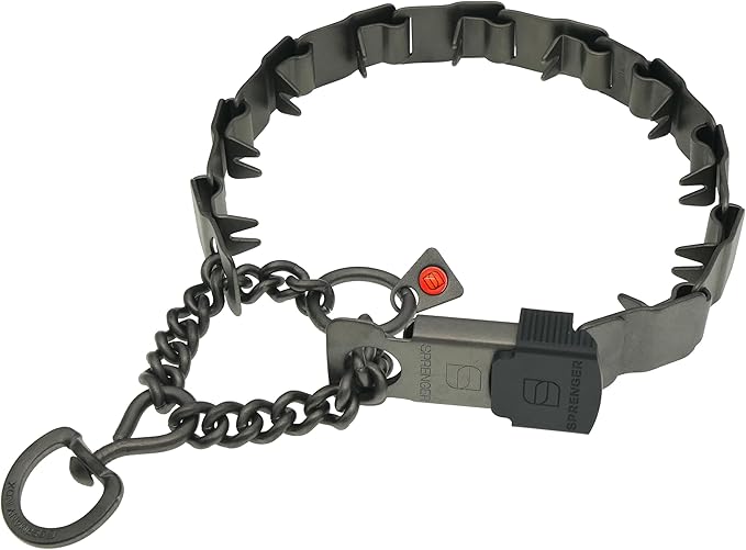 Herm Sprenger NeckTech Sport Dog Training Prong Collar with ClicLock Buckle on The Side No-Pull Collar with Swivel D-Ring Made in Germany (Black Stainless Steel, 19in (Neck Size up to 16in))