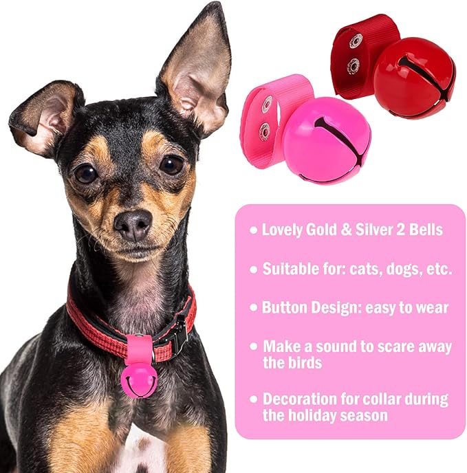 SCENEREAL Large Bell for Dog Collar, 2 Pack 1.5" Extra Loud Collar Bells for Cats and Dogs Training, Hiking, Walking, Hunting, Pet Tracker, Pet Bell for Save Wildlife and Birds Red | Pink