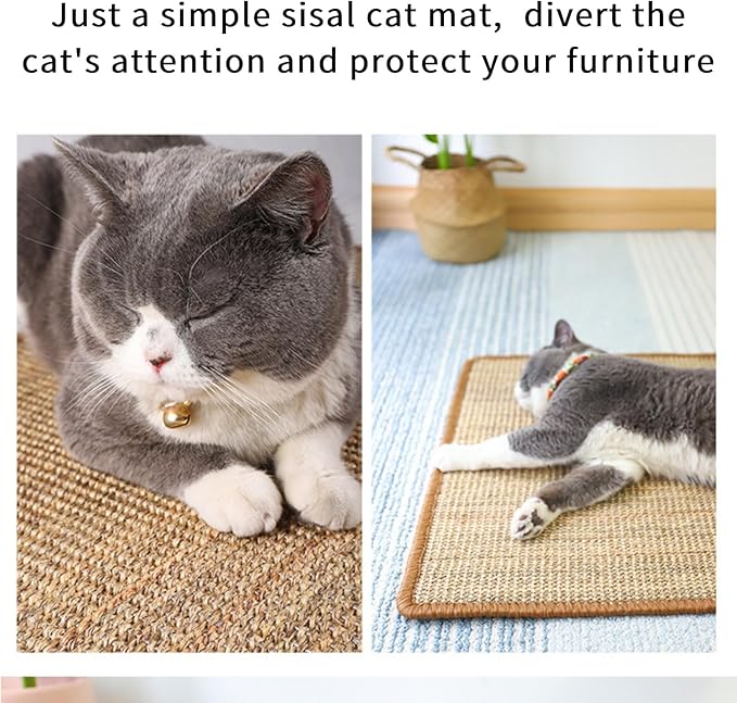 Generic Cat Scratcher Mat & Pad - Natural Sisal Cat Scratch Blanket with Tapes, Corner Scratching Pad, Furniture Couch Carpets Protector (M, 23.6 x 15.7 Inch / 1 Pack)