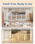 BFNN Free Standing Foldable Dog Gate, 16.5" High Step-Over Metal Short Pet Gate, Up to 72" Wide Puppy Fence for Stairs and Doorways, Indoor & Outdoor Use, No Drilling and No Assembly, White