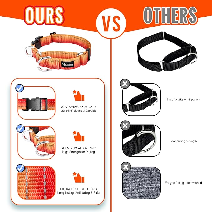 Martingale Collar for Dogs with UTX Buckle Reflective Ombre Nylon Dog Collar for No Pull Training Walking