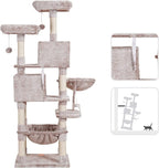 Heybly Cat Tree, 70 inches Tall Cat Tower Condo with Toy for Indoor Large Cats, Cat House Furniture with Padded Plush Perch, Cozy Hammock and Sisal Scratching Posts, Muchroom HCT032MU