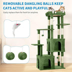 61" Multi-Level Cat Tree Tower for Large Indoor Cats & Maine Coons – Jumbo Perch, 2 Spacious Condos, Durable Sisal Scratching Posts, Play Toys, Stable Modern Activity Center - Green